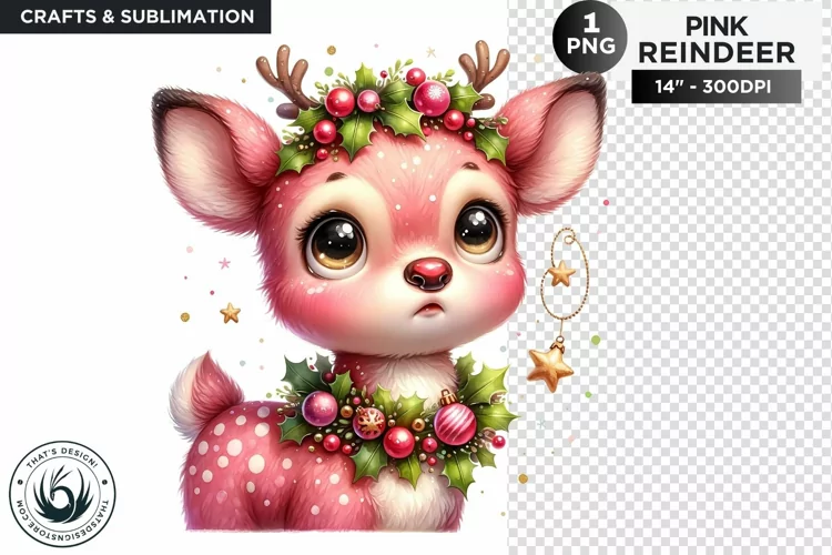 Cute Pink Reindeer PNG Clipart Christmas sublimation