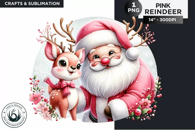 Christmas Cute Pink Reindeer PNG Clipart