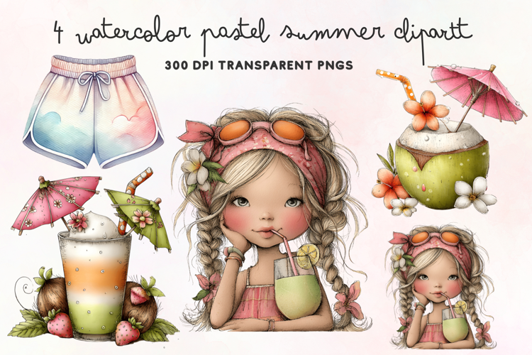 Watercolor Pastel Summer Clipart PNG