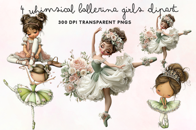 Whimsical Ballerina Girls Clipart PNG example image 1
