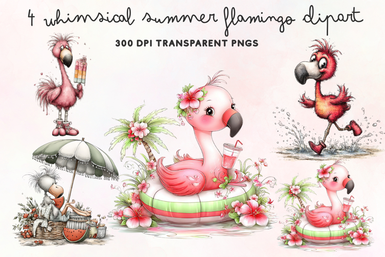 Whimsical Summer Flamingo Clipart PNG