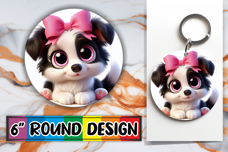 Whimsical Round Keychain Sublimation PNG, 3D Dog