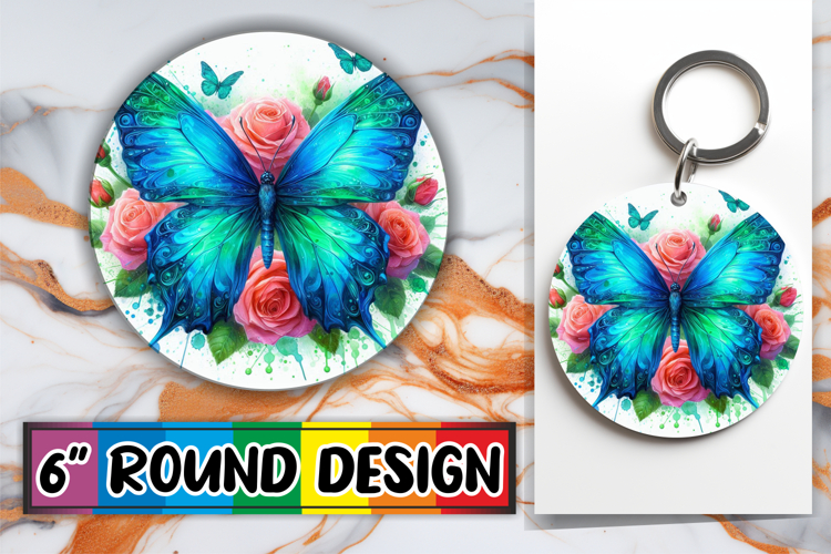 Playful Car Coasters Sublimation PNG, Butterfly