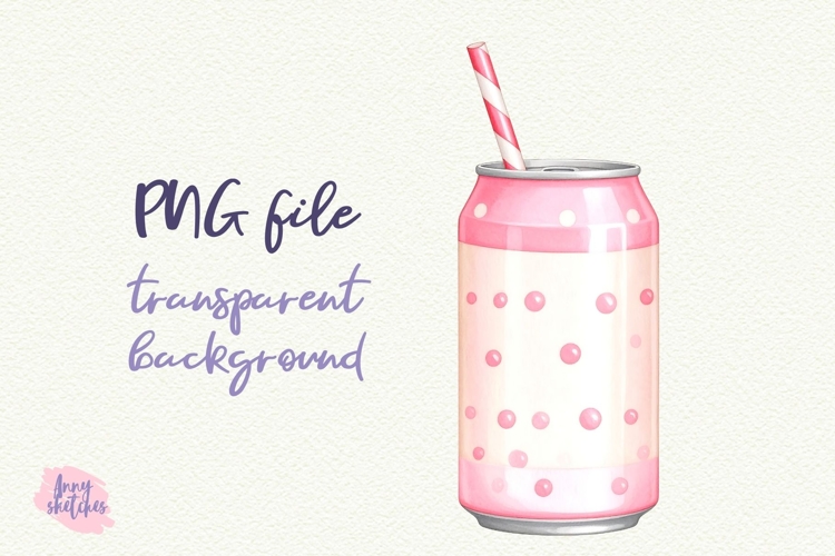 Cream Soda Can with Straw Retro American Diner 50s Pink Golf