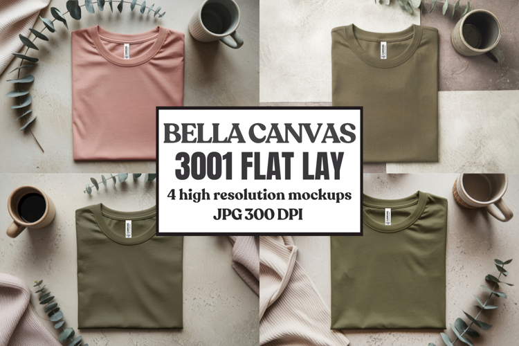 Folded Bella Canvas 3001 Flat Lay T-Shirt mockup