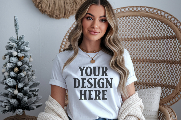Bella Canvas 3001 White Christmas Shirt Mockup, Trandy