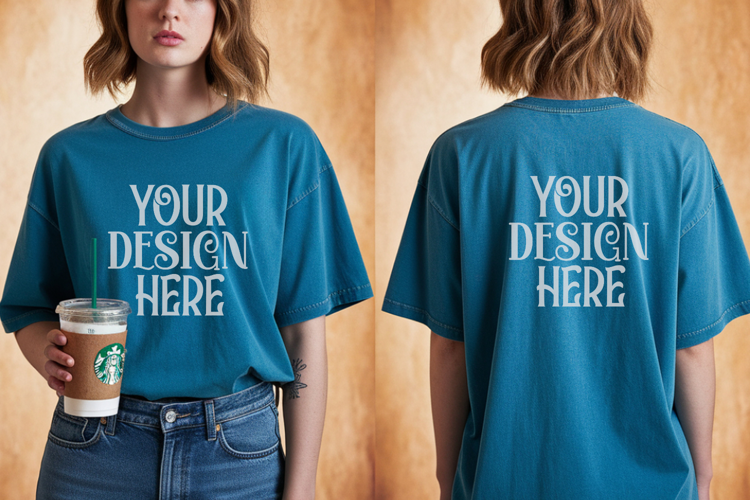 Lagoon Blue Comfort Colors 1717 Front & back T shirt Mockup
