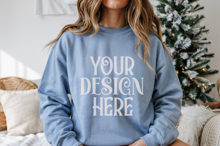 Christmas Gildan 18000 Light Blue Crewneck Sweatshirt Mockup