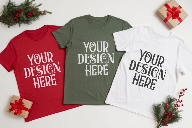 Christmas Family Matching Group T-Shirt Mockups | Holiday Fl