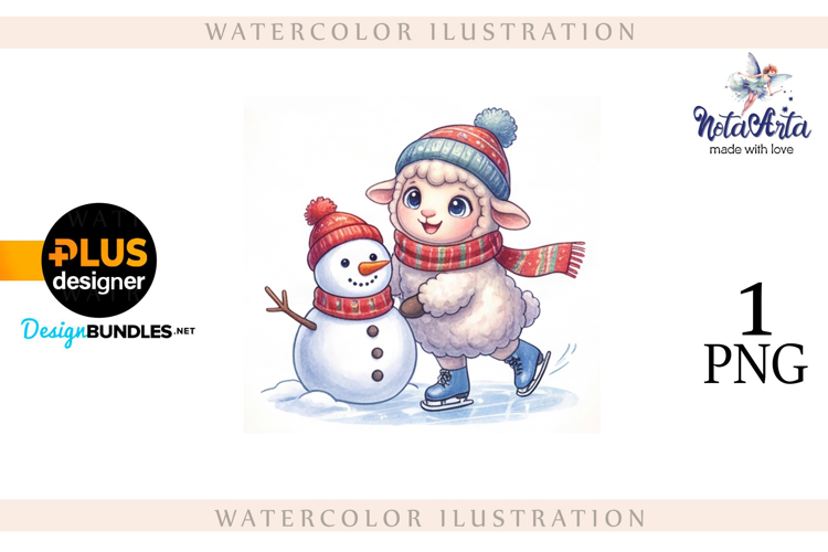 Christmas Sheep in Watercolor Style
