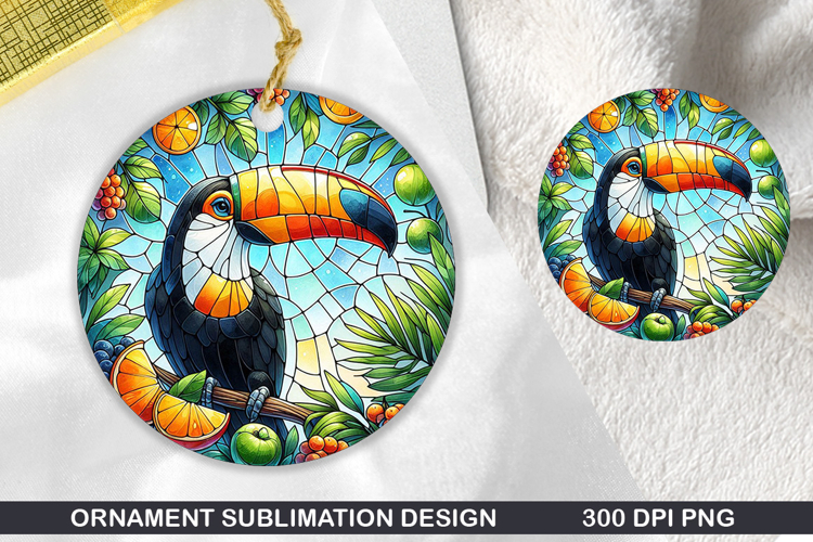 Toucan Stained Glass Ornament PNG, Sublimation PNG Design