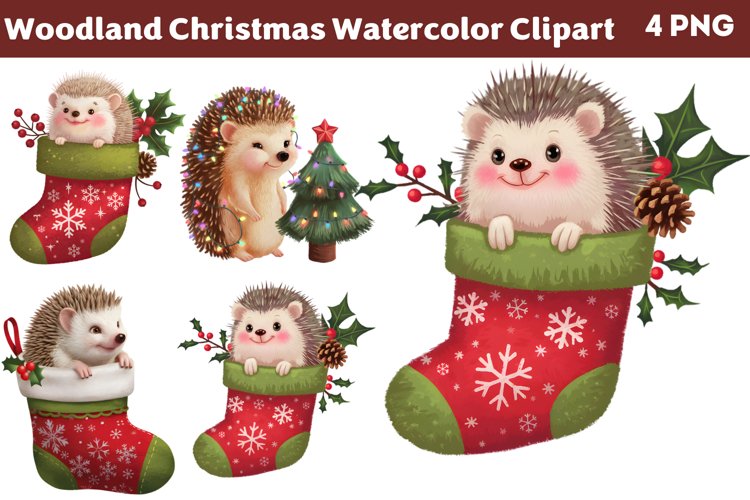 Woodland Christmas Watercolor Clipart PNG