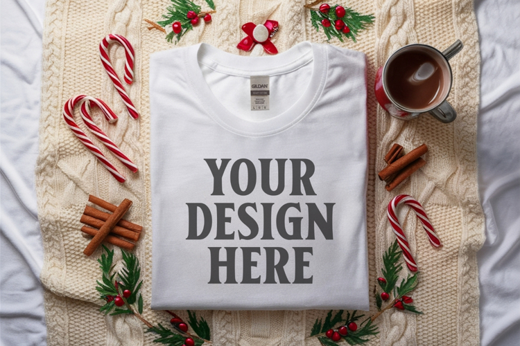 Gildan 5000 white Folded Christmas Mockup, G5000 mockup