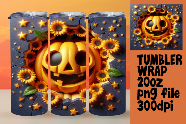 FLAWLESS PNG for 20oz Tumbler , 3D Pumpkin example image 1