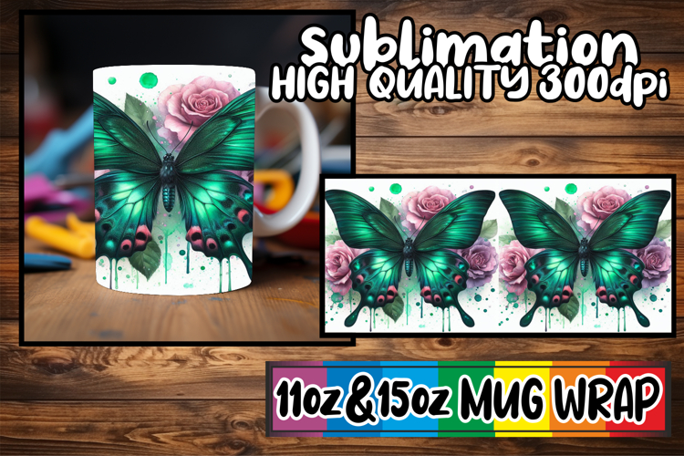 Dreamy skies 11oz 15oz mug wrap, Butterfly