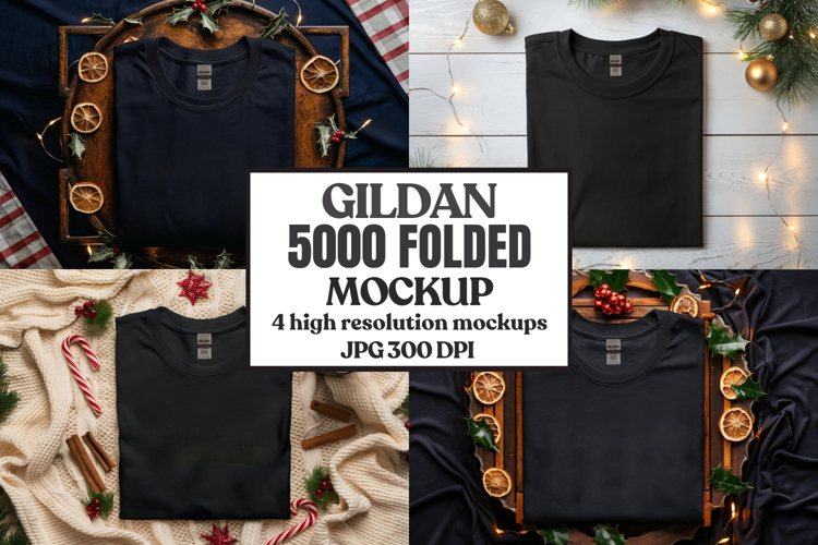 Gildan 5000 Folded Christmas Mockup, G5000 mockup