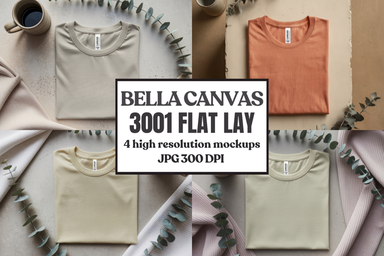 Folded Bella Canvas 3001 Flat Lay T-Shirt mockup