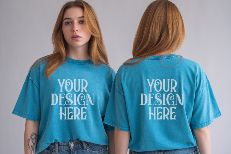 Lagoon Blue Comfort Colors 1717 Front & back T shirt Mockup