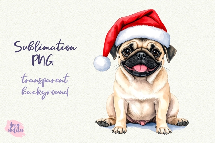Vintage Christmas Pug Santa Clipart Retro Christmas Dog PNG