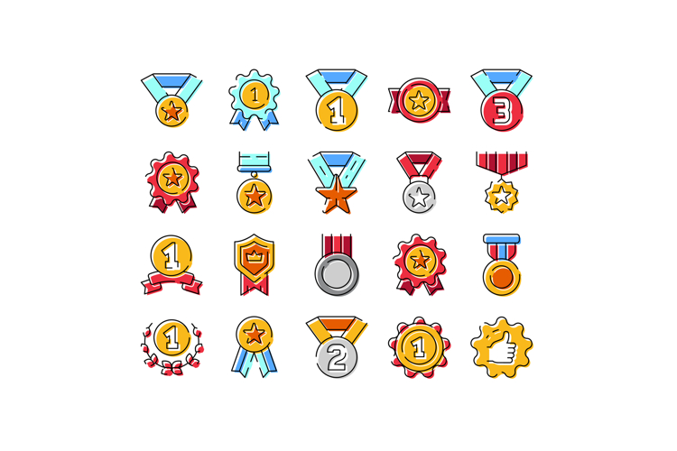 Medals and awards icons representing victory and achievement