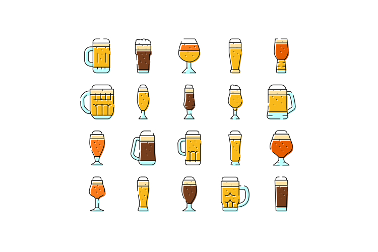 Beer drinks collection in different glass types