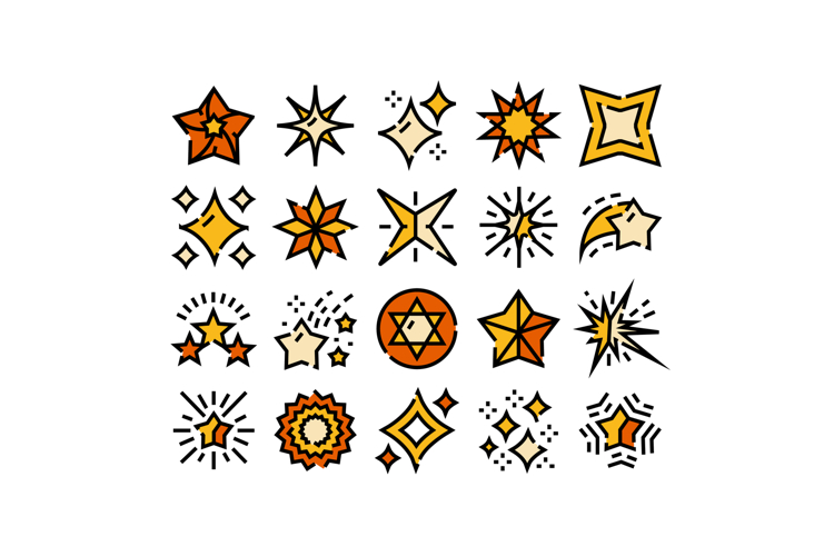 Shining yellow star sparkle icons collection
