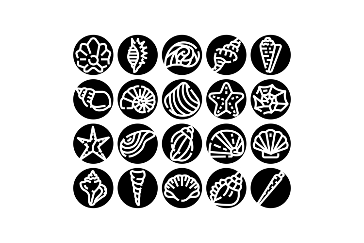 Seashells and marine life vector icons set