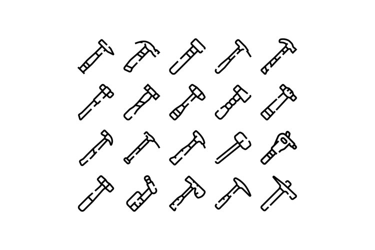 Collection of outline hammer tools icons set