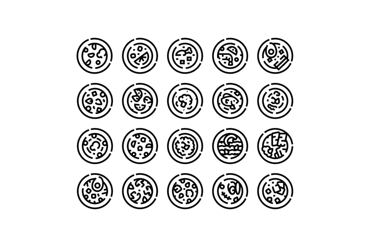 Pizza toppings line drawing icon collection set