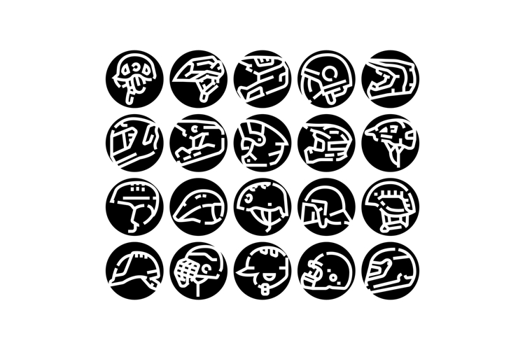 Sports and outdoor activity helmets icon set