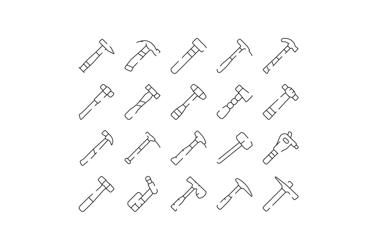 Hammer tools line icons collection set