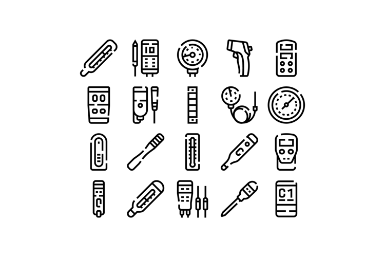 Temperature measurement tools and devices outline icons set