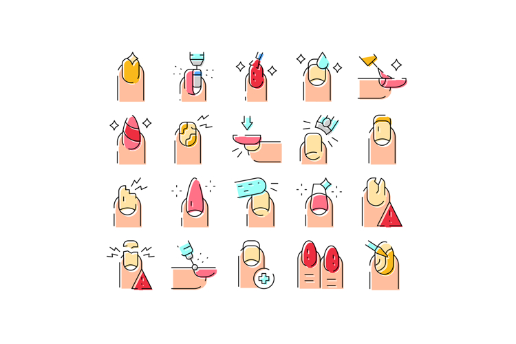 Manicure and pedicure nail care service icons set