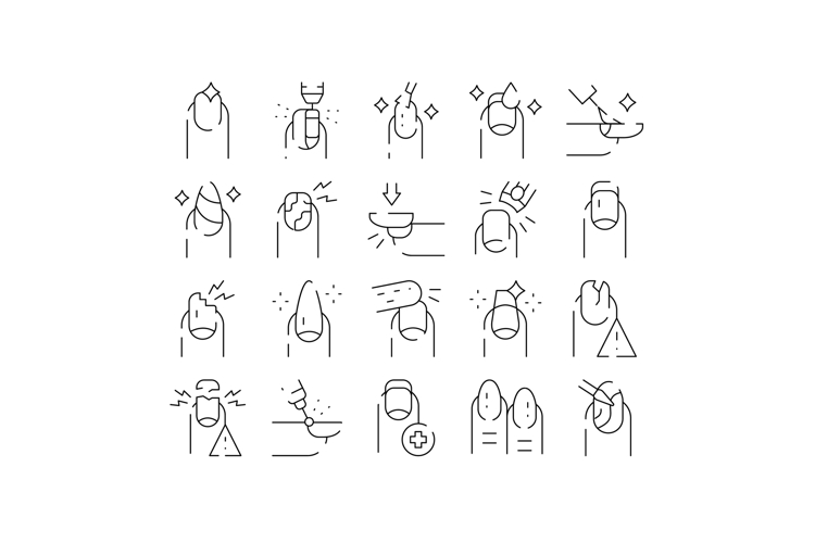Nail care pedicure and manicure treatment line icons