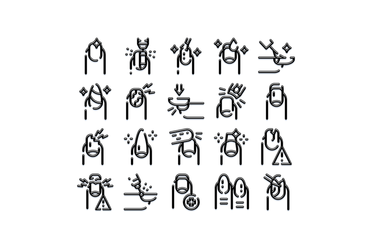 Manicure and pedicure nail care treatment icons set