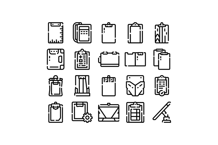 Clipboard icons set displaying document organization and man