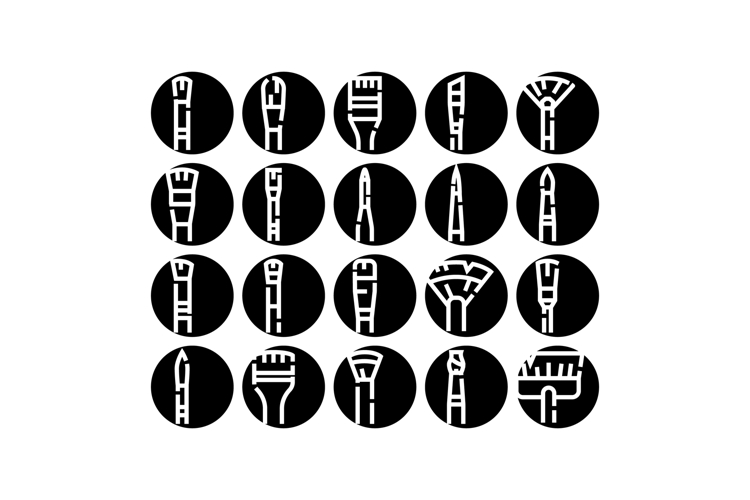 Art brushes and painting tools glyph icons set collection