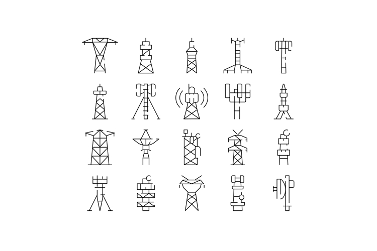 Communication and broadcasting antenna towers line art