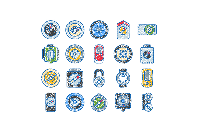 Navigating direction tools drawing collection with compasses