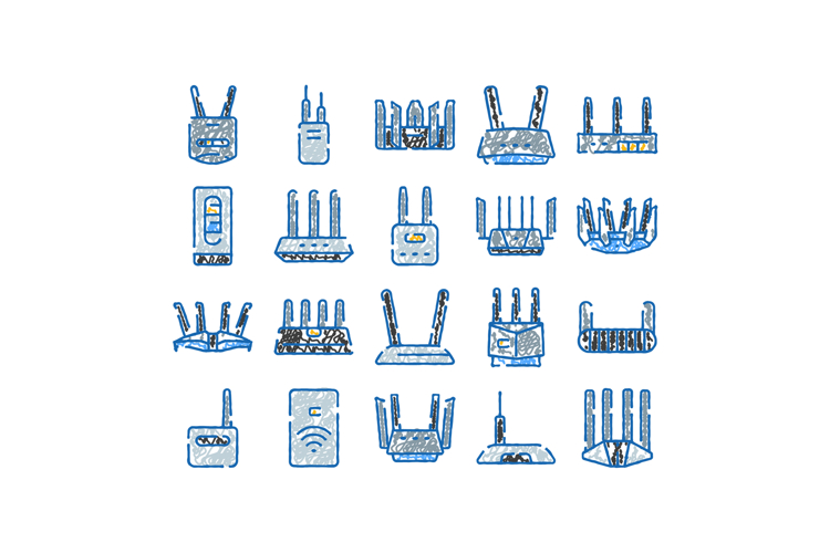 Wifi router and modem connectivity icon set