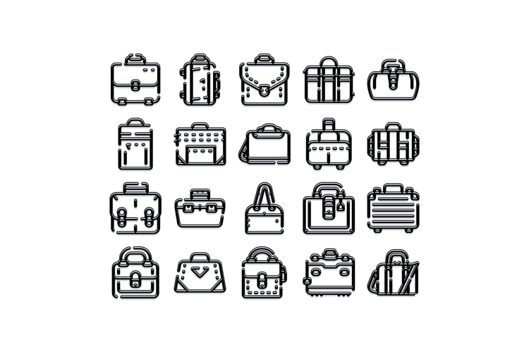 Traveling luggage and briefcases accessories black line icon