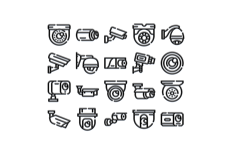 Security camera surveillance system icons set