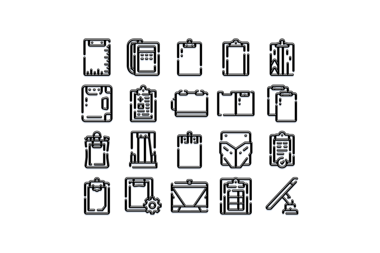 Clipboard and document icon set illustrating tasks