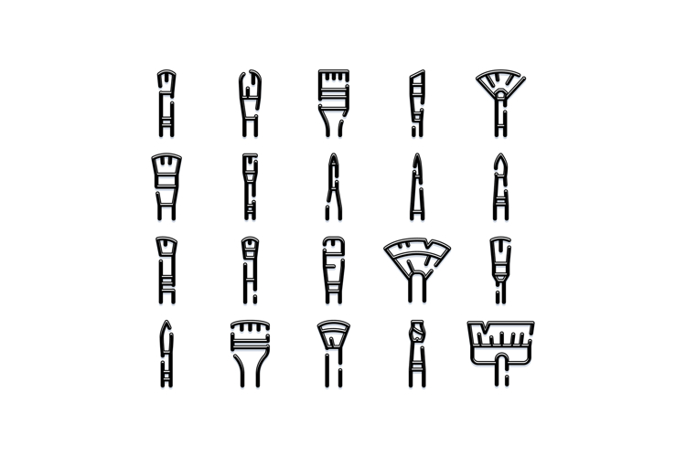 Various brushes line icons for art and cosmetics