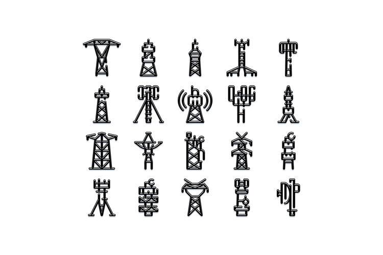 Power line transmission towers and cellular network icons