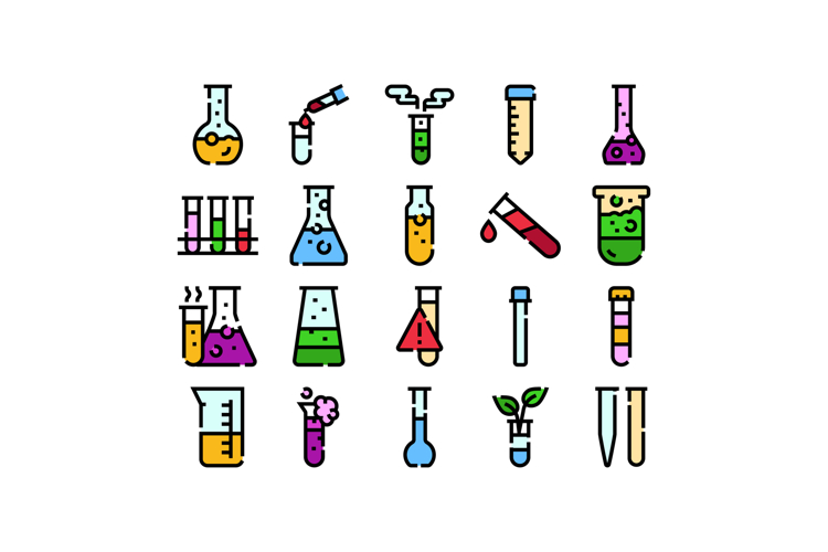Chemistry laboratory research experiment glassware icons