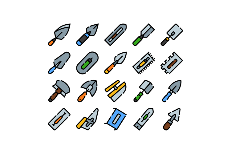 Construction tools and building worker equipment icons