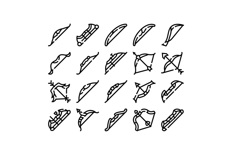 Archery bow and arrow outline icons collection