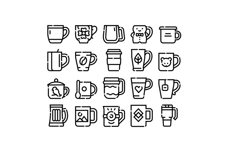 Coffee tea drink mug beverage icon set