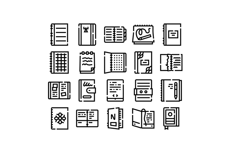 Collection of diary journal notebook planner paper icons